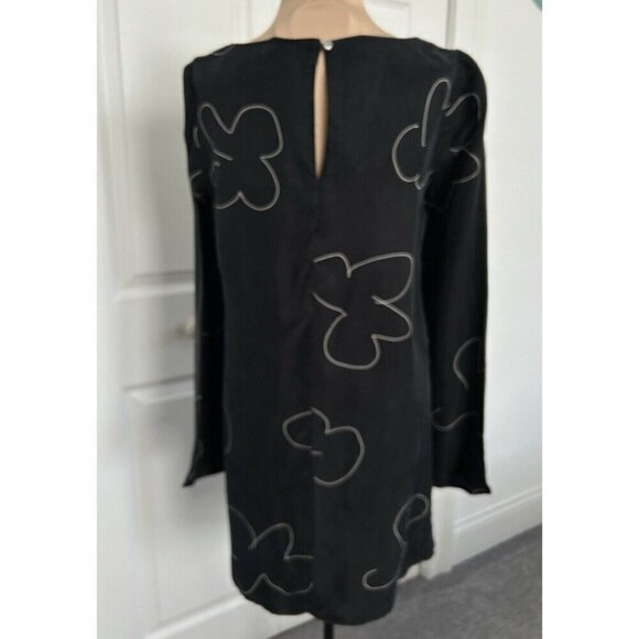 MADEWELL Erika Cupro Shift Mini Dress Long Bell Sleeve Black Patterned Size XXS - Picture 7 of 13